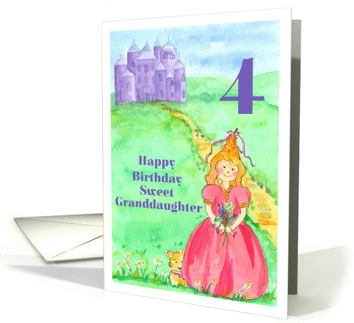 Happy 4th Birthday Granddaughter Princess Castle Illustration card