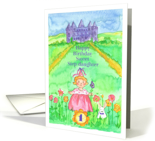 Happy 1st Birthday Step Daughter Princess Castle Illustration card