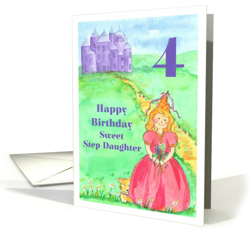 Happy 4th Birthday Step Daughter Princess Castle Illustration card