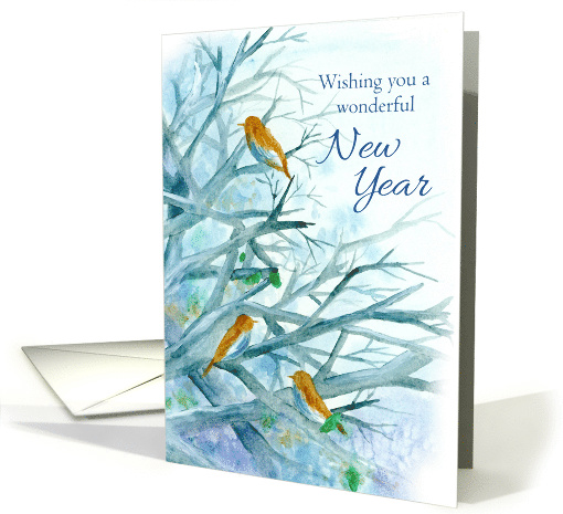 Happy New Year Bluebirds Winter Trees card (1137464)