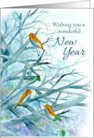 Happy New Year Bluebirds Winter Trees card