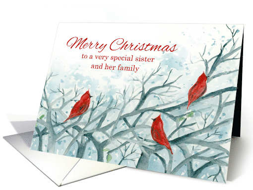 Merry Christmas Sister and Family Cardinals card (1140100)