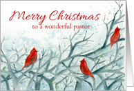 Merry Christmas Pastor Cardinal Birds Winter Trees card