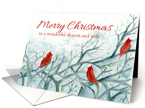 Merry Christmas Deacon and Wife Birds Winter Trees card (1140624)