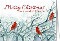 Merry Christmas Deacon Cardinal Red Birds Winter Trees card