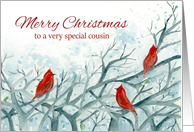 Merry Christmas Cousin Cardinal Red Birds Winter Trees card