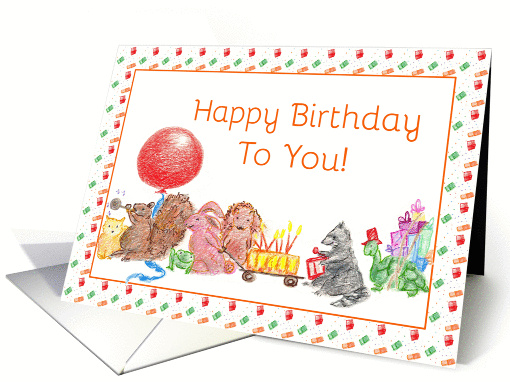 Happy Birthday To You Child Animal Parade Red Baloon Turtle card