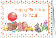 Happy Birthday To You Child Animal Parade Red Baloon Turtle card