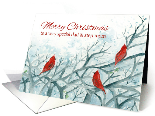 Merry Christmas Dad and Step Mom Cardinal Birds Winter Trees card