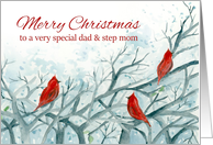 Merry Christmas Dad and Step Mom Cardinal Birds Winter Trees card