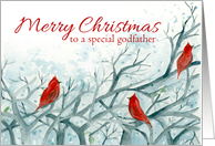 Merry Christmas Godfather Cardinal Red Birds Winter Trees card