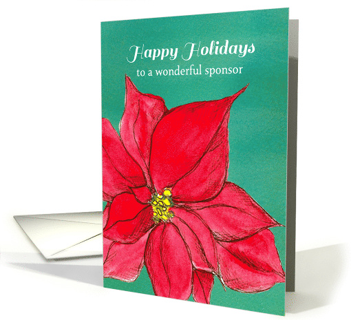 Happy Holidays Sponsor Red Poinsettia Flower Green card (1142824)