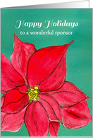 Happy Holidays Sponsor Red Poinsettia Flower Green card