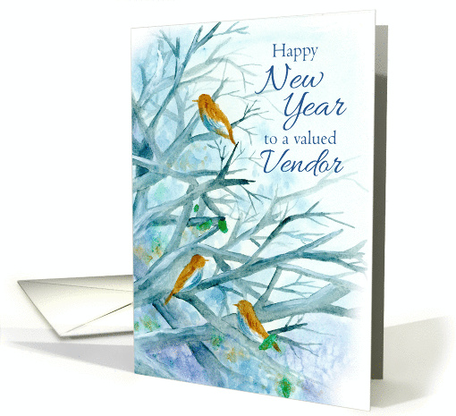 Happy New Year Vendor Bluebirds Winter Trees Watercolor card (1144182)