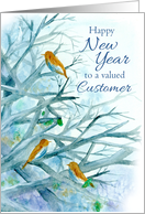 Happy New Year Customer Bluebirds Winter Trees Watercolor card