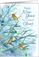 Happy New Year Client Bluebirds Winter Trees Watercolor card