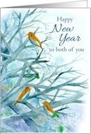 Happy New Year To Both of You Bluebirds Winter Trees Watercolor card