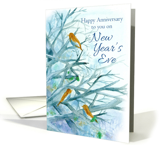 Happy Anniversary on New Year's Eve Bluebirds Winter Trees card