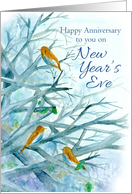 Happy Anniversary on New Year’s Eve Bluebirds Winter Trees card