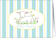 Baby’s Baptism Invitation Lamb Art Drawing Blue Stripe card