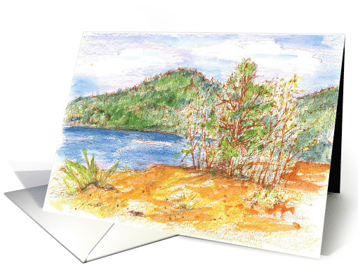 Mountain Lake Landscape Watercolor Sketch card (1147148)