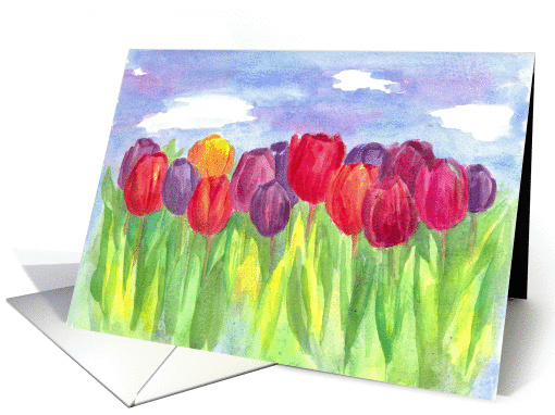 Happy Birthday Tulip Field Watercolor Fine Art card (1149130)