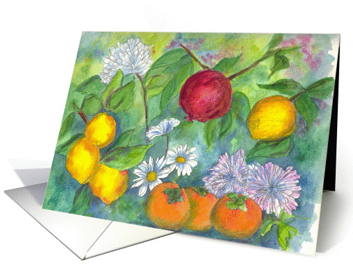 Happy Birthday Lemons Fruit Floral Watercolor Fine Art card (1149134)