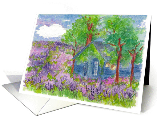 Happy Birthday Lavender Flower Fields Watercolor Fine Art card