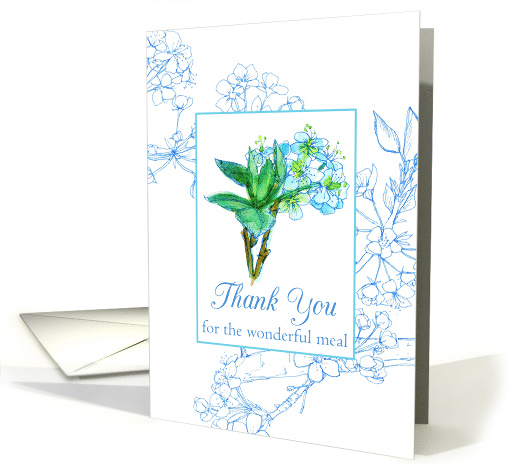 Thank You For The Meal Blue Watercolor Flower Blossoms card (1149638)
