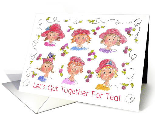 Tea Party Invitation Ladies in Red Hats Illustration card (1160038)