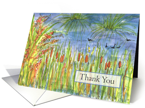 Thank You Birds Duck Pond Cattails Blank card (1160990)