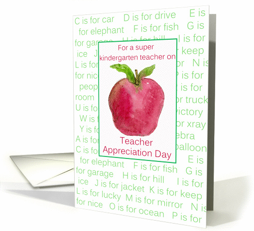 Teacher Appreciation Day Kindergarten Red Apple Alphabet Letters card