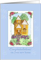 New Home Congratulations Victorian Cottage Watercolor Painting card