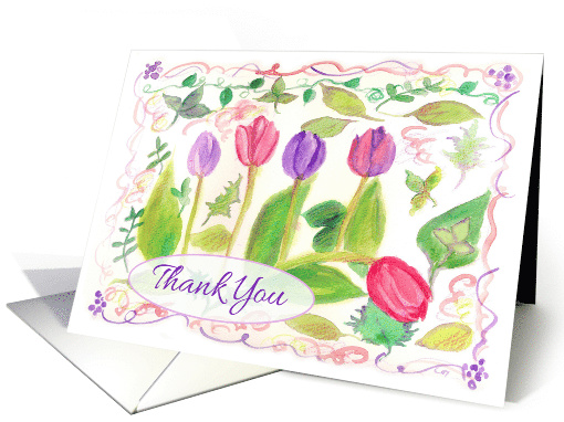 Thank You Pink Purple Watercolor Tulip Painting card (1165386)