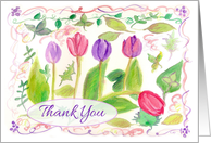 Thank You Pink Purple Watercolor Tulip Painting card