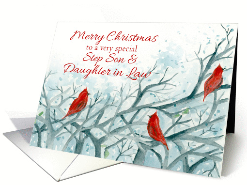 Merry Christmas Step Son and Daughter in Law Red Cardinals card