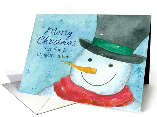 Merry Christmas Step Son and Daughter in Law Snowman Watercolor card