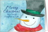 Merry Christmas Step Son and Daughter in Law Snowman Watercolor card