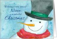 Merry Christmas Niece Snowman Snowflakes card