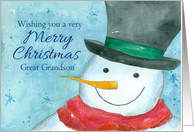 Merry Christmas Great Grandson Snowman Watercolor card
