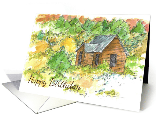 Happy Birthday Cabin Autumn Landscape card (1174030)