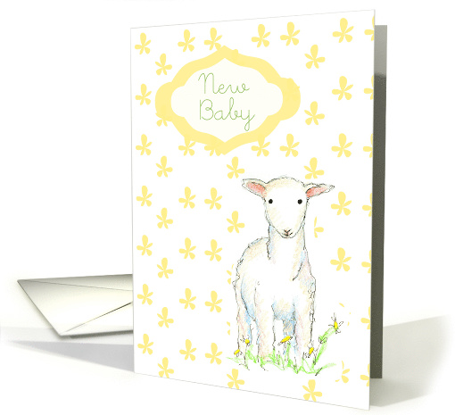 New Baby Announcement Lamb Yellow Flowers card (117457)