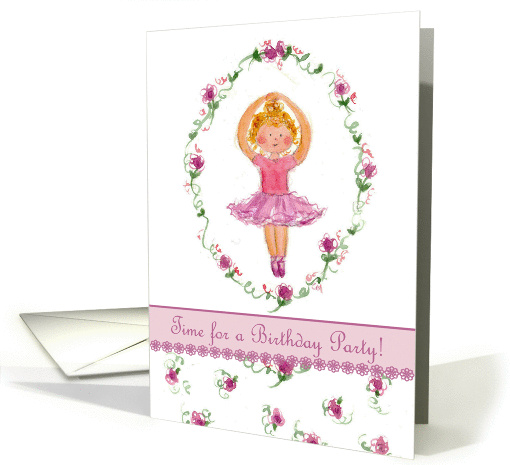 Ballerina Little Girl Birthday Party Invitation Watercolor Roses card