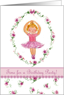 Ballerina Little Girl Birthday Party Invitation Watercolor Roses card