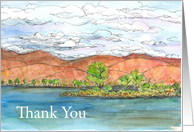 Thank You Mountain Lake Landscape Watercolor Fine Art Painting card