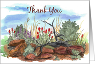 Thank You Desert Wildflowers Landscape Watercolor card