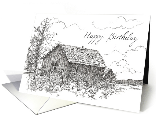 Happy Birthday Cabin Desert Black And White card (1174794)