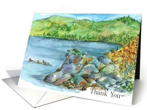 Thank You Mountain Lake Landscape Watercolor Painting card (1175524)