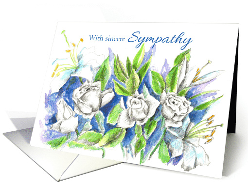 With Sincere Sympathy White Rose Flowers Watercolor Art card (1175552)