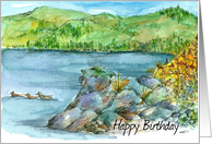 Happy Birthday Mountain Lake Watercolor card